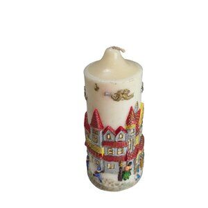 Sculpted Christmas Village Pillar Candle With Angel Design